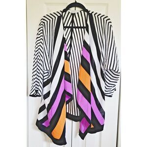 Exclusively‎ MISOOK M Colorblock Striped Cardigan Sweater 1/2 Sleeve Knit Drape